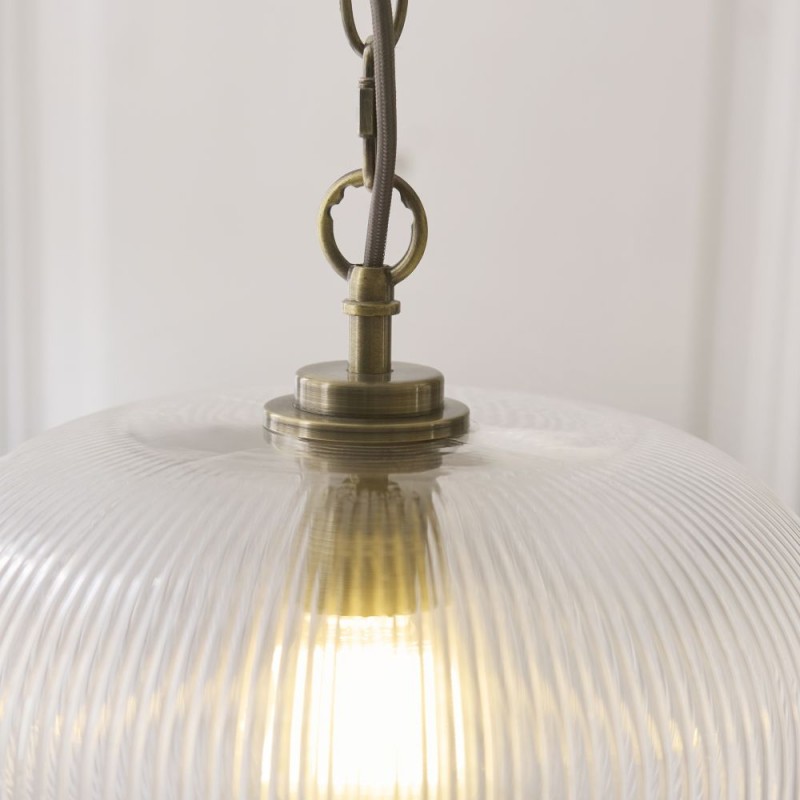Endon-121210 - Harborne - Antique Brass Pendant with Clear Ribbed Glass