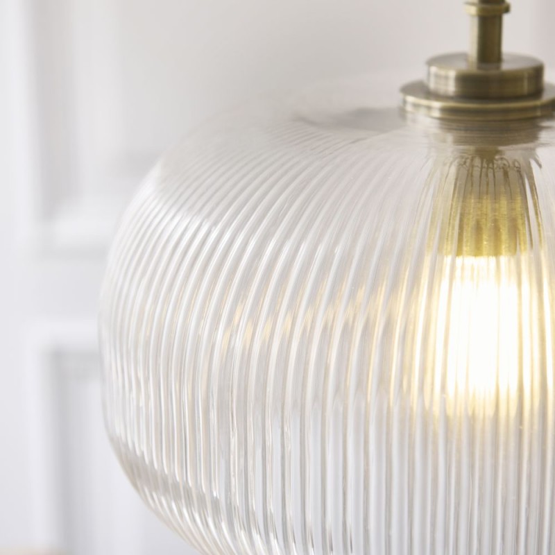 Endon-121210 - Harborne - Antique Brass Pendant with Clear Ribbed Glass