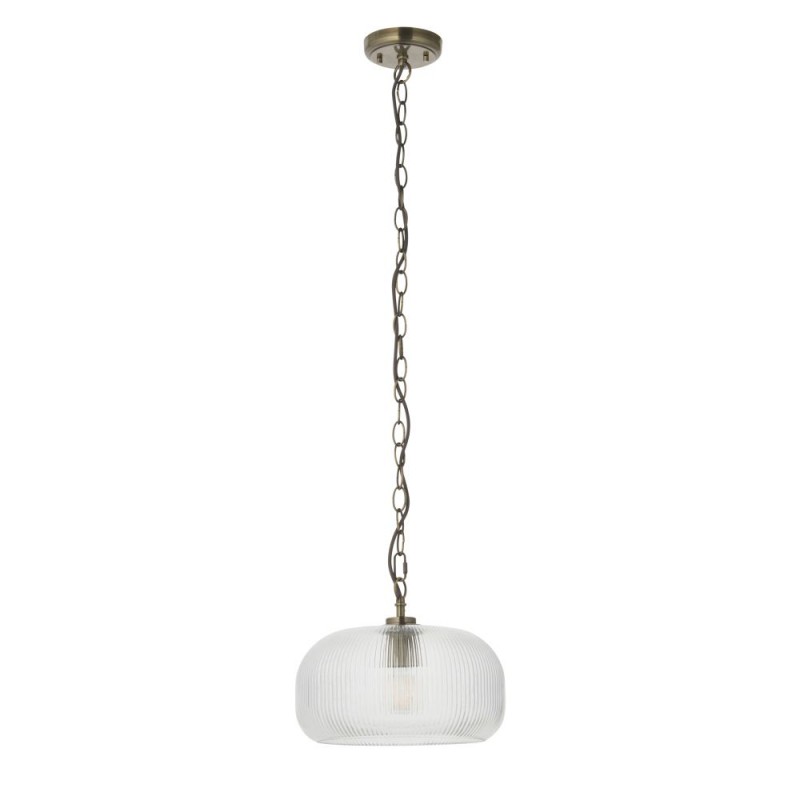 Endon-121210 - Harborne - Antique Brass Pendant with Clear Ribbed Glass