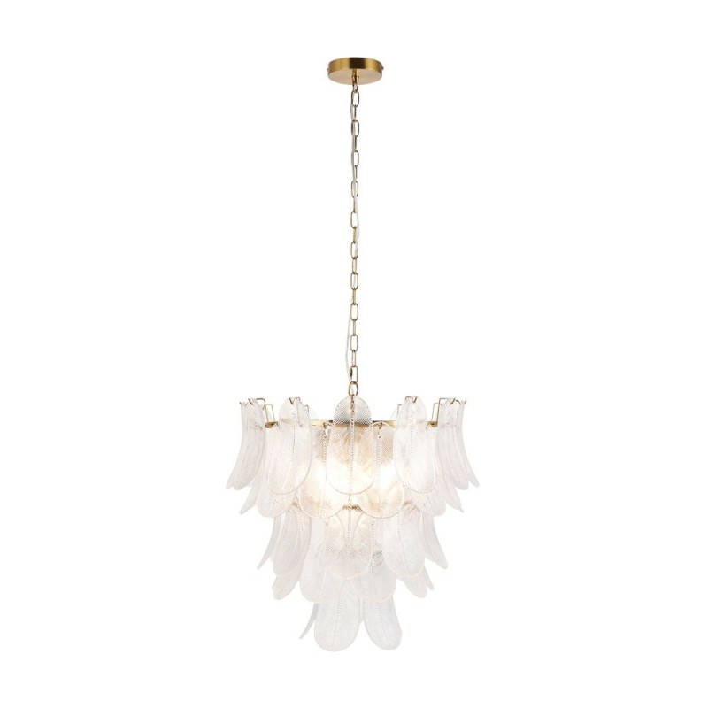 Endon-121771 - Autumn - Brushed Aged Brass 4 Light Centre Fitting with Clear Leaf Glass Panels