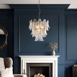 Autumn - Brushed Aged Brass 4 Light Centre Fitting with Clear Leaf Glass Panels