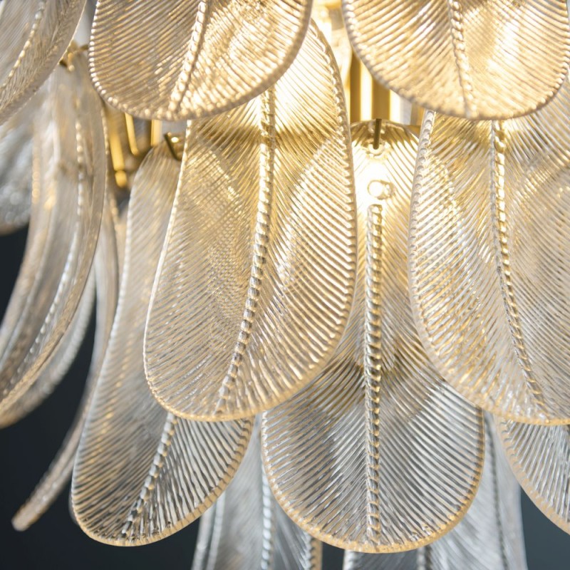 Endon-121771 - Autumn - Brushed Aged Brass 4 Light Centre Fitting with Clear Leaf Glass Panels