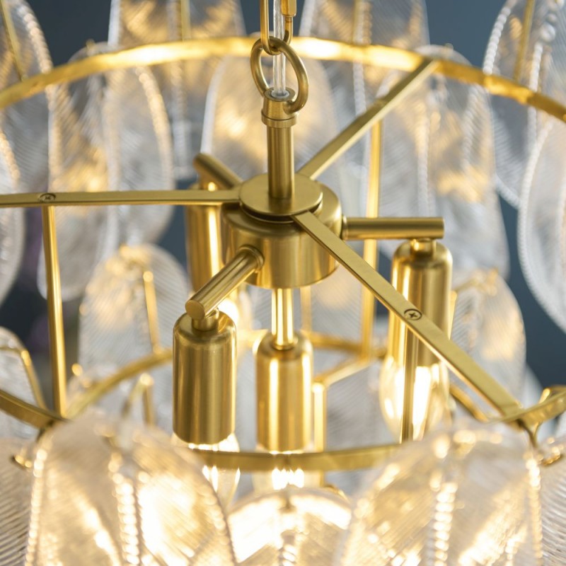 Endon-121771 - Autumn - Brushed Aged Brass 4 Light Centre Fitting with Clear Leaf Glass Panels