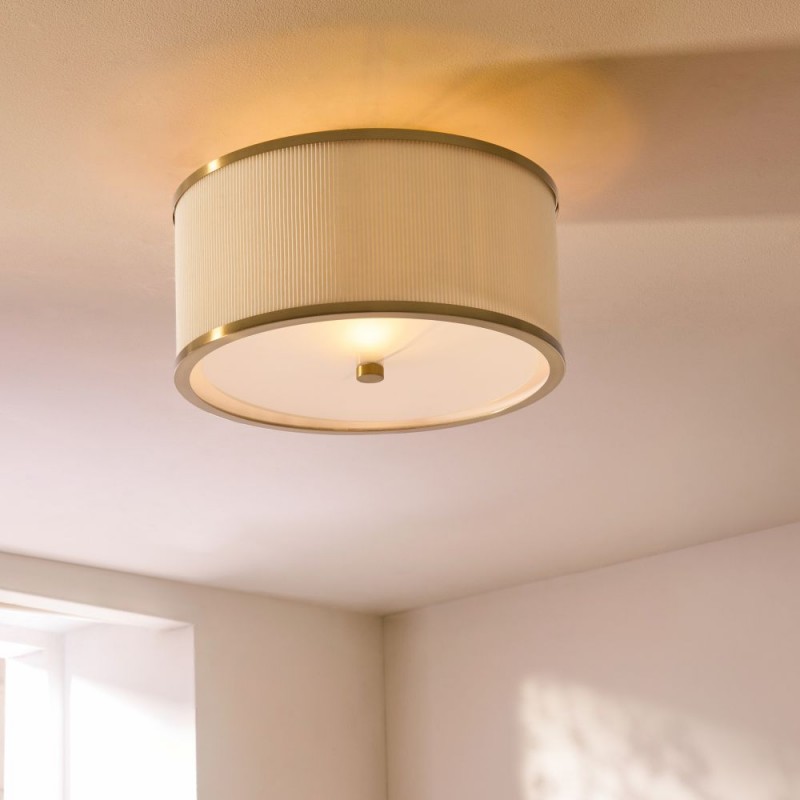 Endon-121988 - Lexi - Brushed Aged Brass Semi Flush with Ivory Shade