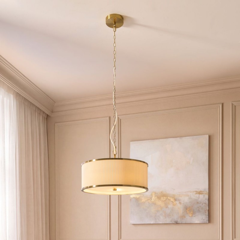 Endon-121989 - Lexi - Brushed Aged Brass 3 Light Pendant with Ivory Shade