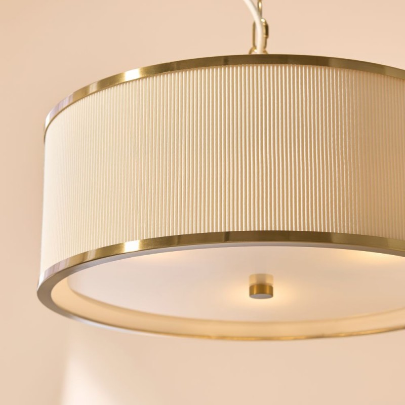 Endon-121989 - Lexi - Brushed Aged Brass 3 Light Pendant with Ivory Shade