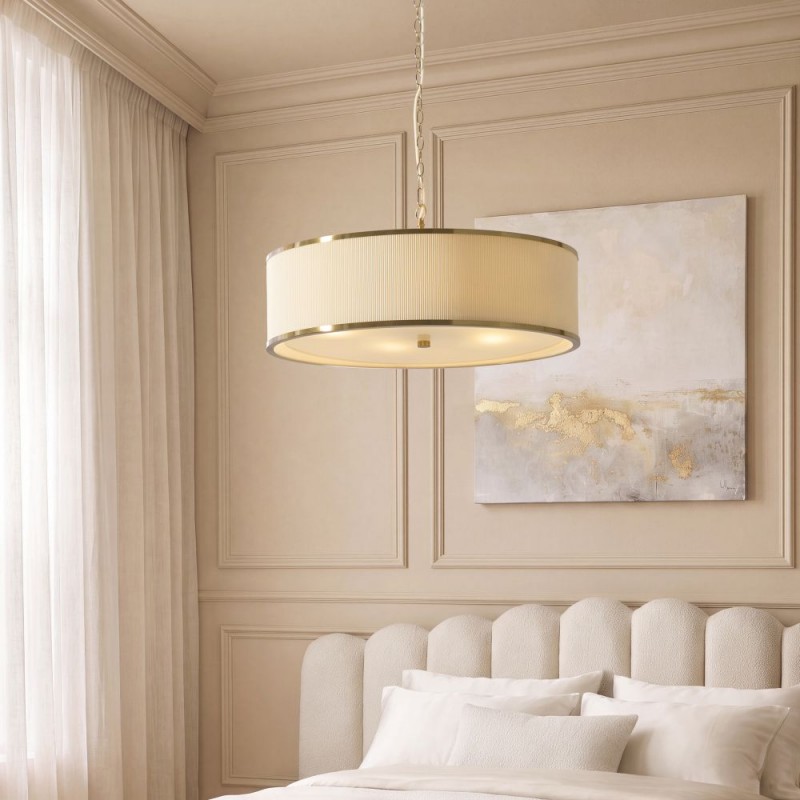 Endon-121990 - Lexi - Brushed Aged Brass 5 Light Pendant with Ivory Shade