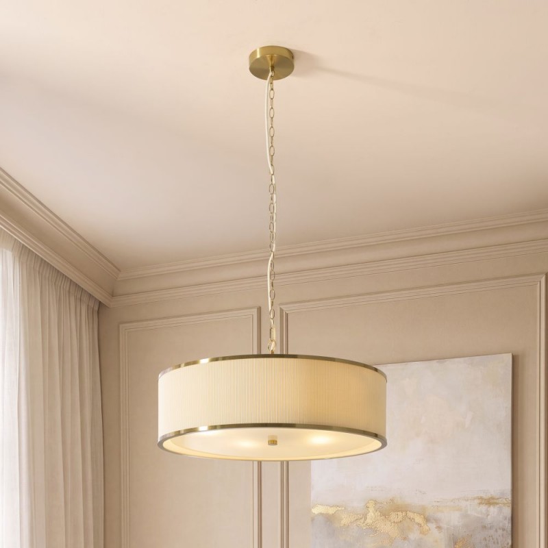 Endon-121990 - Lexi - Brushed Aged Brass 5 Light Pendant with Ivory Shade