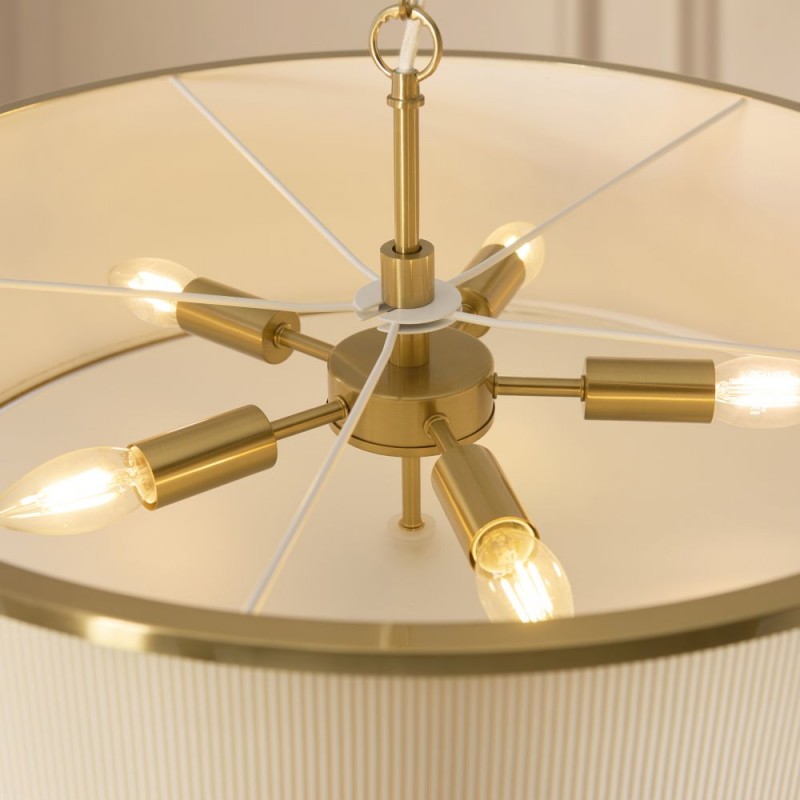 Endon-121990 - Lexi - Brushed Aged Brass 5 Light Pendant with Ivory Shade