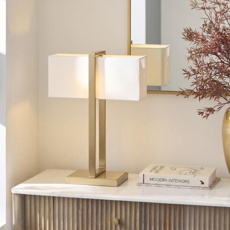 Endon-121991 - Seattle - Brushed Aged Brass table Lamp with Ivory Cotton Shade