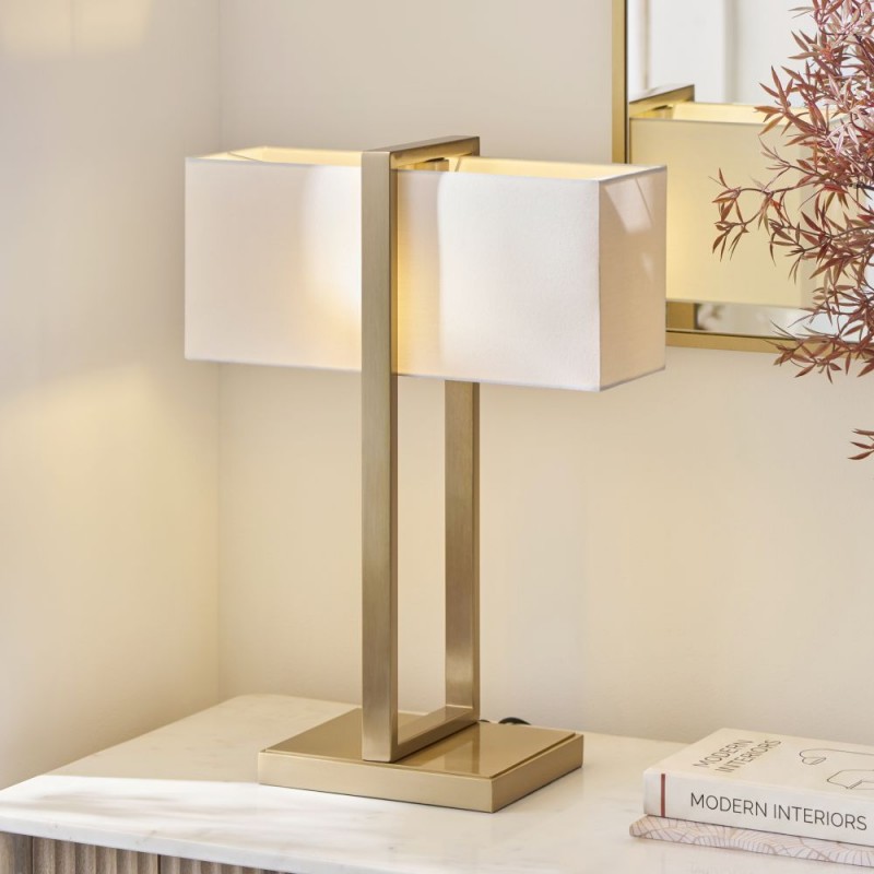Endon-121991 - Seattle - Brushed Aged Brass table Lamp with Ivory Cotton Shade