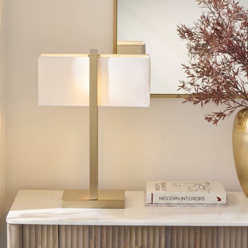 Endon-121991 - Seattle - Brushed Aged Brass table Lamp with Ivory Cotton Shade