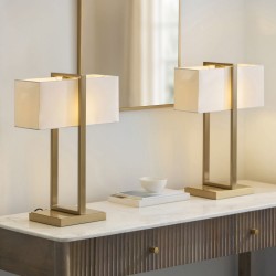 Seattle - Brushed Aged Brass table Lamp with Ivory Cotton Shade