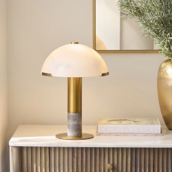 Hansel - Grey Marble & Warm Brass Table Lamp with White Opal Glass