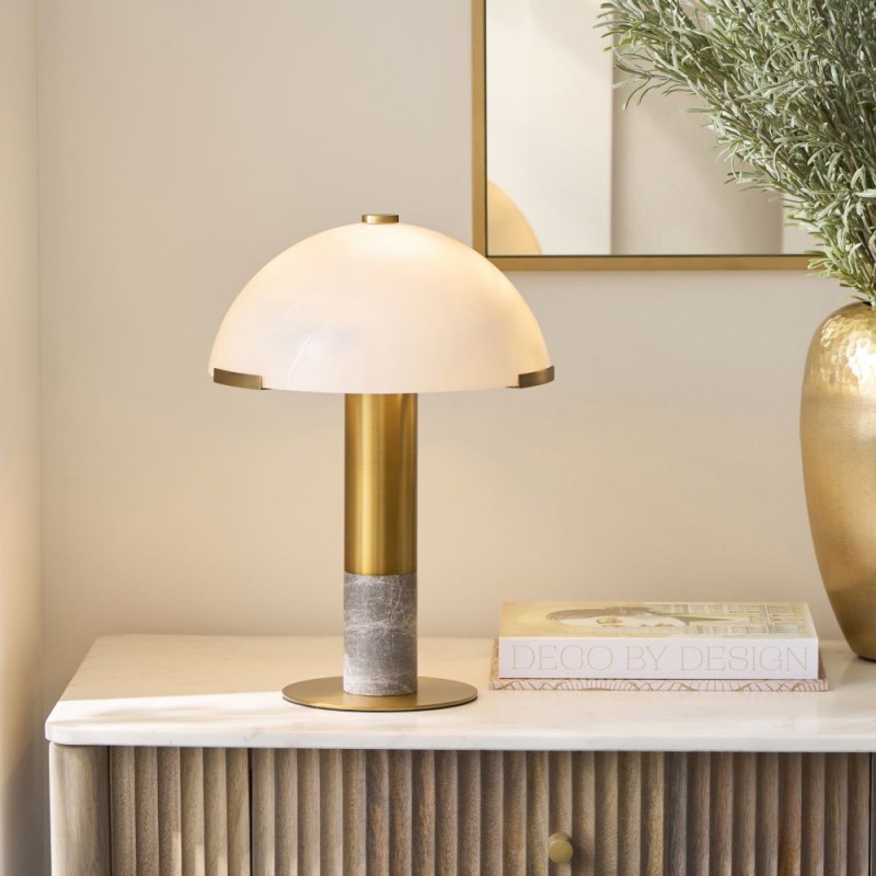 Endon-122008 - Hansel - Grey Marble & Warm Brass Table Lamp with White Opal Glass