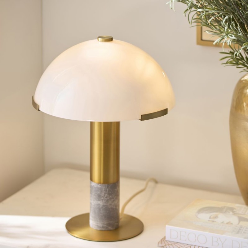 Endon-122008 - Hansel - Grey Marble & Warm Brass Table Lamp with White Opal Glass