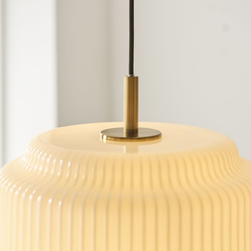 Endon-122052 - Evora - Brushed Aged Brass Pendant with Opal Ribbed Glass ∅ 34 cm