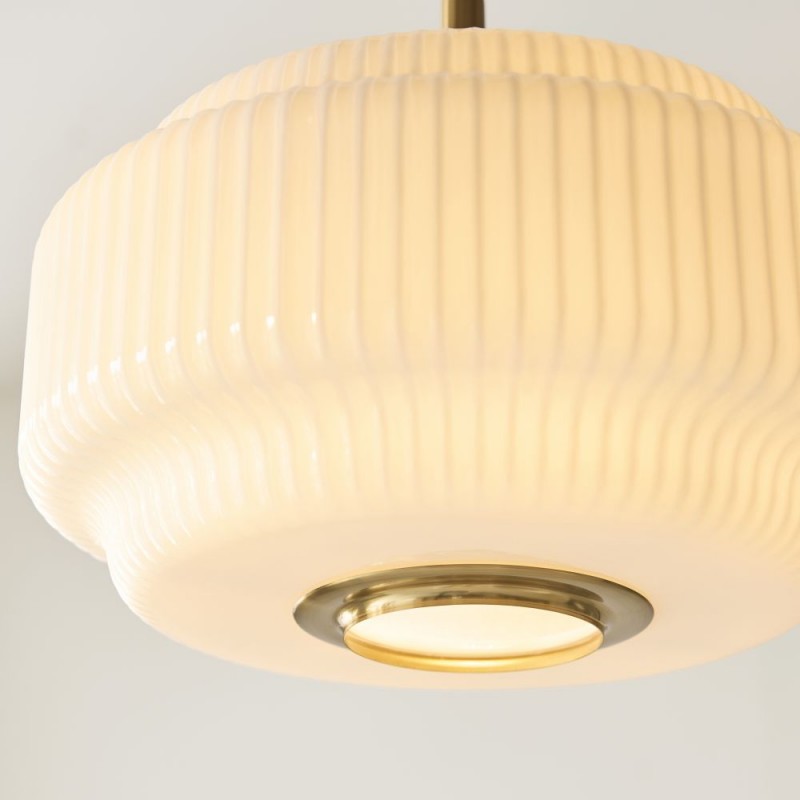 Endon-122052 - Evora - Brushed Aged Brass Pendant with Opal Ribbed Glass ∅ 34 cm