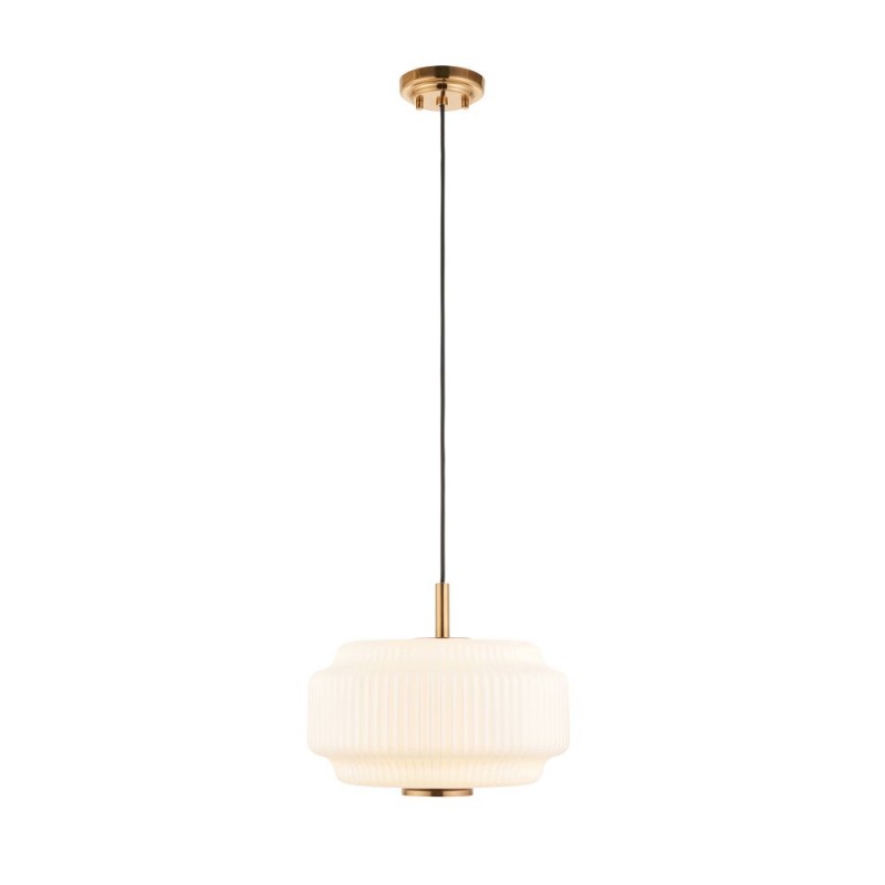 Endon-122052 - Evora - Brushed Aged Brass Pendant with Opal Ribbed Glass ∅ 34 cm