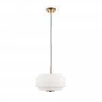 Evora - Brushed Aged Brass Pendant with Opal Ribbed Glass ∅ 34 cm