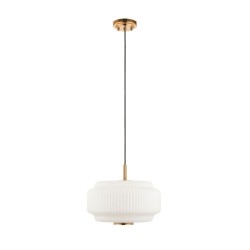 Evora - Brushed Aged Brass Pendant with Opal Ribbed Glass ∅ 34 cm
