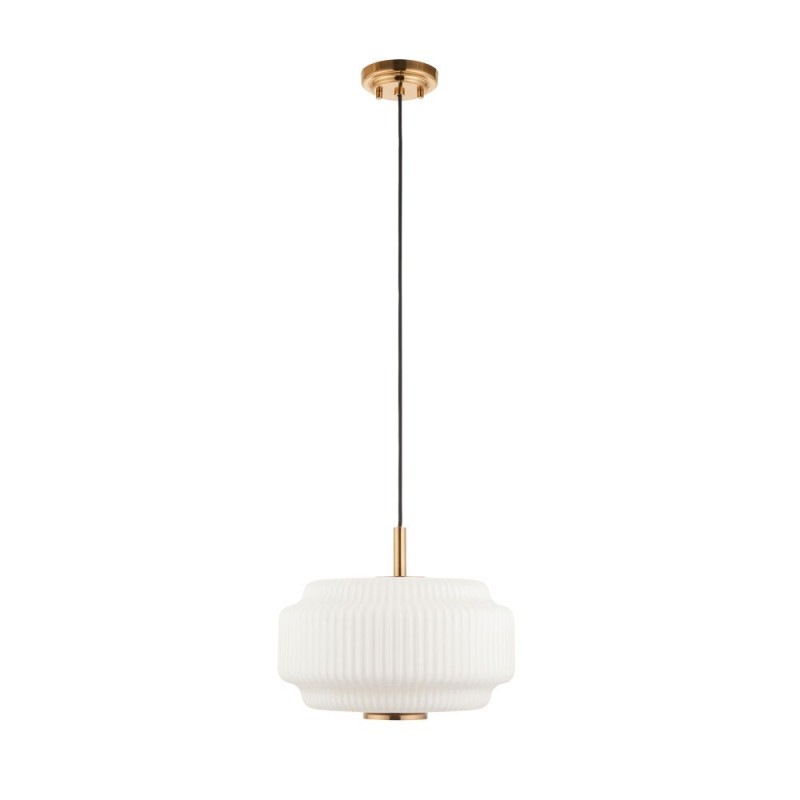 Endon-122052 - Evora - Brushed Aged Brass Pendant with Opal Ribbed Glass ∅ 34 cm