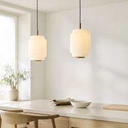 Evora - Brushed Aged Brass Pendant with Opal Ribbed Glass ∅ 22 cm