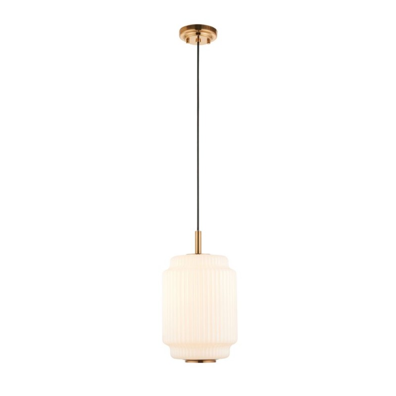 Endon-122054 - Evora - Brushed Aged Brass Pendant with Opal Ribbed Glass ∅ 22 cm
