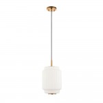 Evora - Brushed Aged Brass Pendant with Opal Ribbed Glass ∅ 22 cm