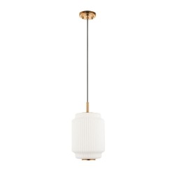 Evora - Brushed Aged Brass Pendant with Opal Ribbed Glass ∅ 22 cm