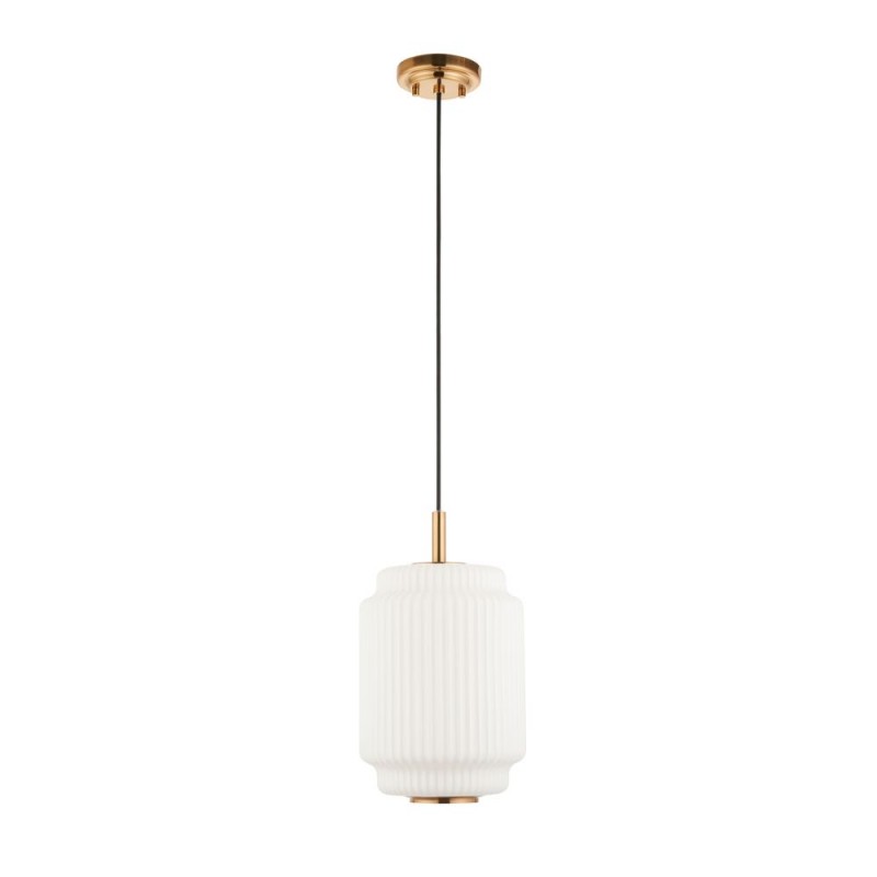 Endon-122054 - Evora - Brushed Aged Brass Pendant with Opal Ribbed Glass ∅ 22 cm