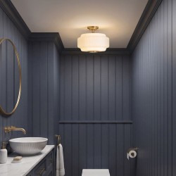Evora - Brushed Aged Brass Semi Flush with Opal Ribbed Glass ∅ 34 cm