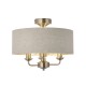 Endon-122080 - Highclere - Brushed Chrome 3 Light Semi Flush with Natural Linen Shade