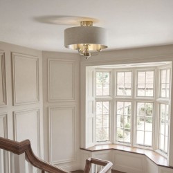 Highclere - Brushed Chrome 3 Light Semi Flush with Natural Linen Shade