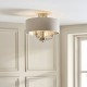 Endon-122080 - Highclere - Brushed Chrome 3 Light Semi Flush with Natural Linen Shade