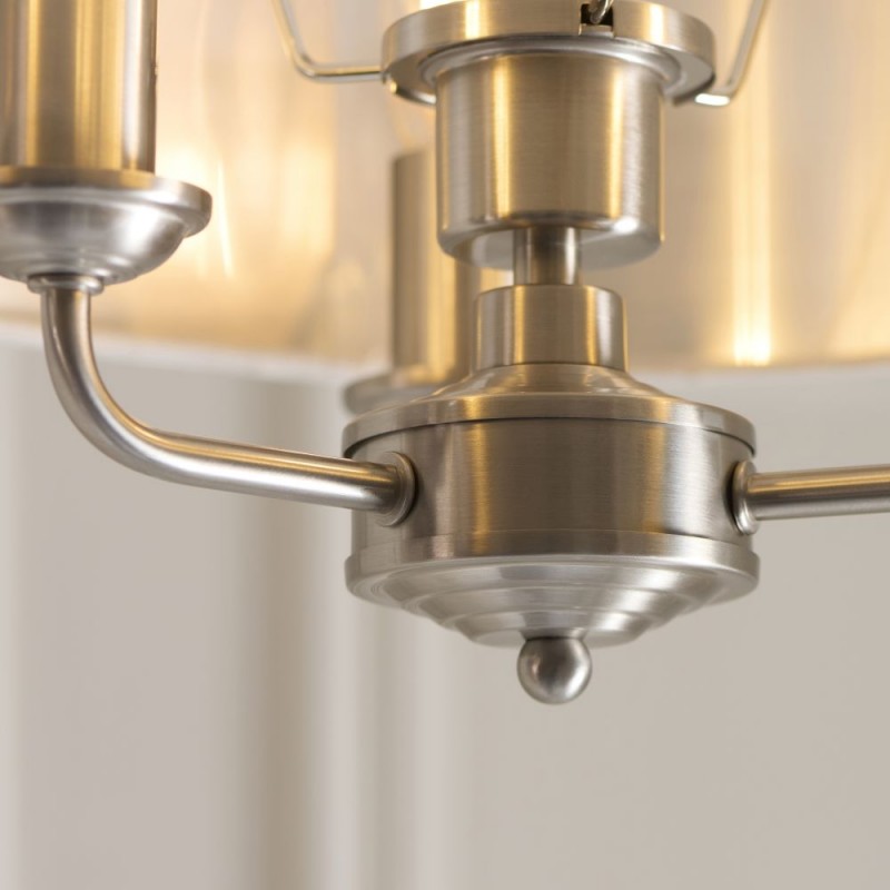 Endon-122080 - Highclere - Brushed Chrome 3 Light Semi Flush with Natural Linen Shade