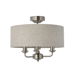 Highclere - Brushed Chrome 3 Light Semi Flush with Natural Linen Shade