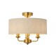 Endon-122081 - Highclere - Vintage Brass 3 Light Semi Flush with Natural Linen Shade