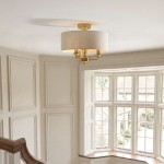 Highclere - Vintage Brass 3 Light Semi Flush with Natural Linen Shade