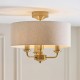 Endon-122081 - Highclere - Vintage Brass 3 Light Semi Flush with Natural Linen Shade