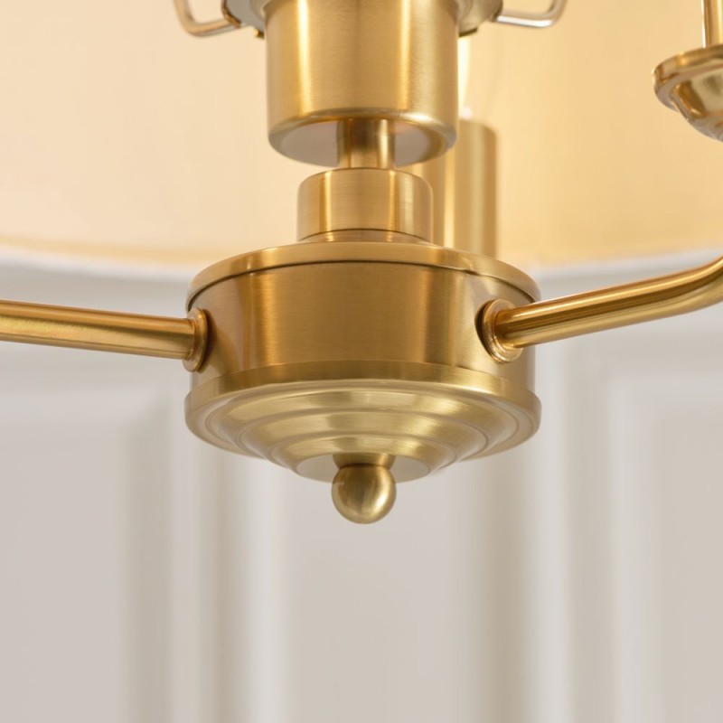 Endon-122081 - Highclere - Vintage Brass 3 Light Semi Flush with Natural Linen Shade