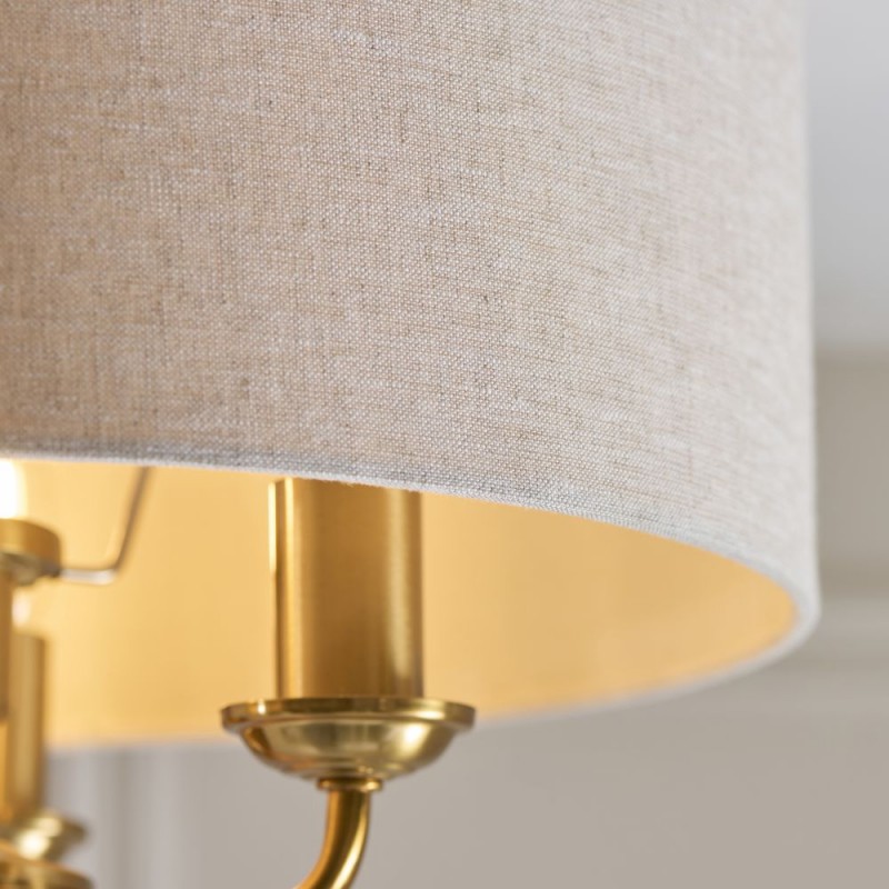Endon-122081 - Highclere - Vintage Brass 3 Light Semi Flush with Natural Linen Shade