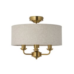 Highclere - Vintage Brass 3 Light Semi Flush with Natural Linen Shade