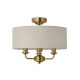 Endon-122081 - Highclere - Vintage Brass 3 Light Semi Flush with Natural Linen Shade