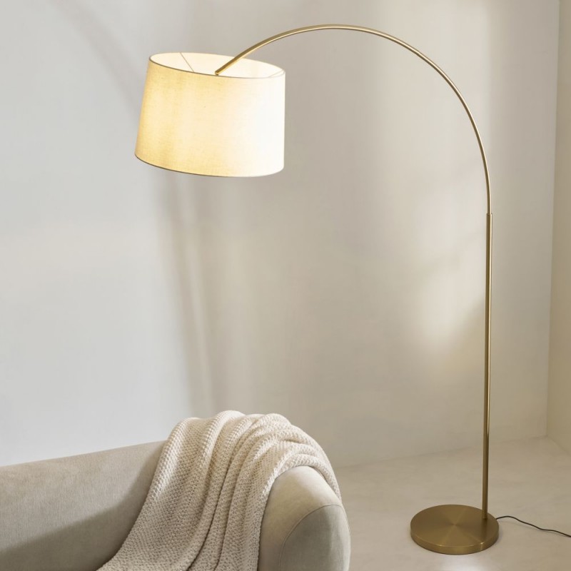 Endon-122264 - Carlson XL - Warm Brass Floor Lamp with Natural Linen Shade