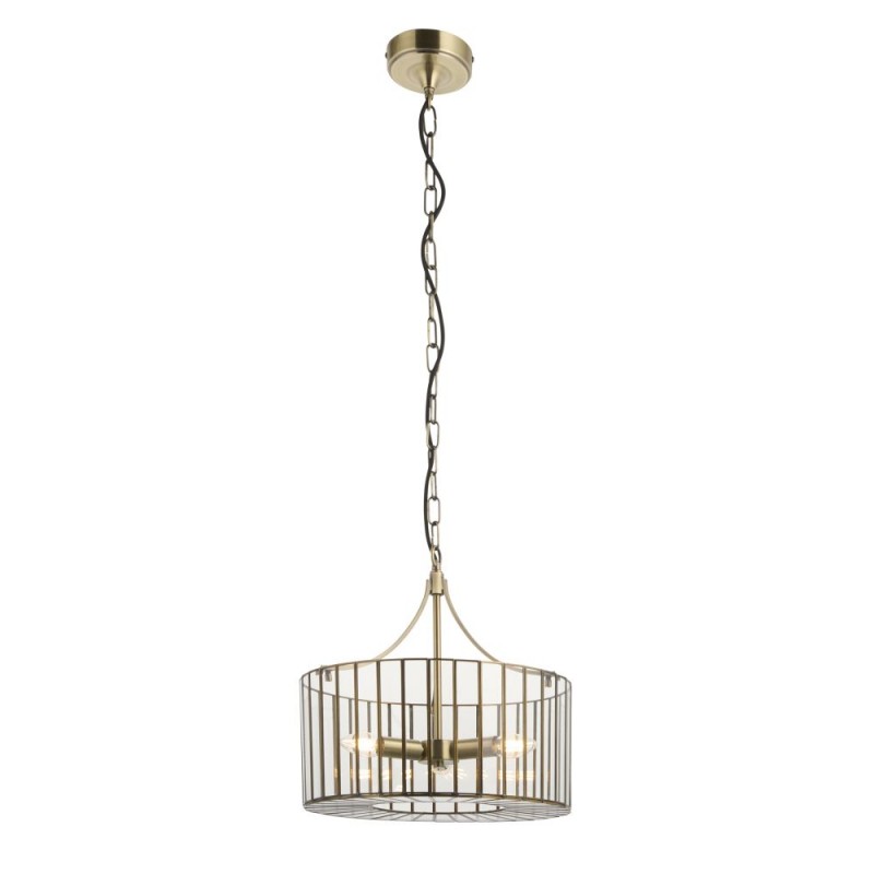 Endon-122554 - Antalya - Antique Brass 3 Light Pendant with Clear Glass