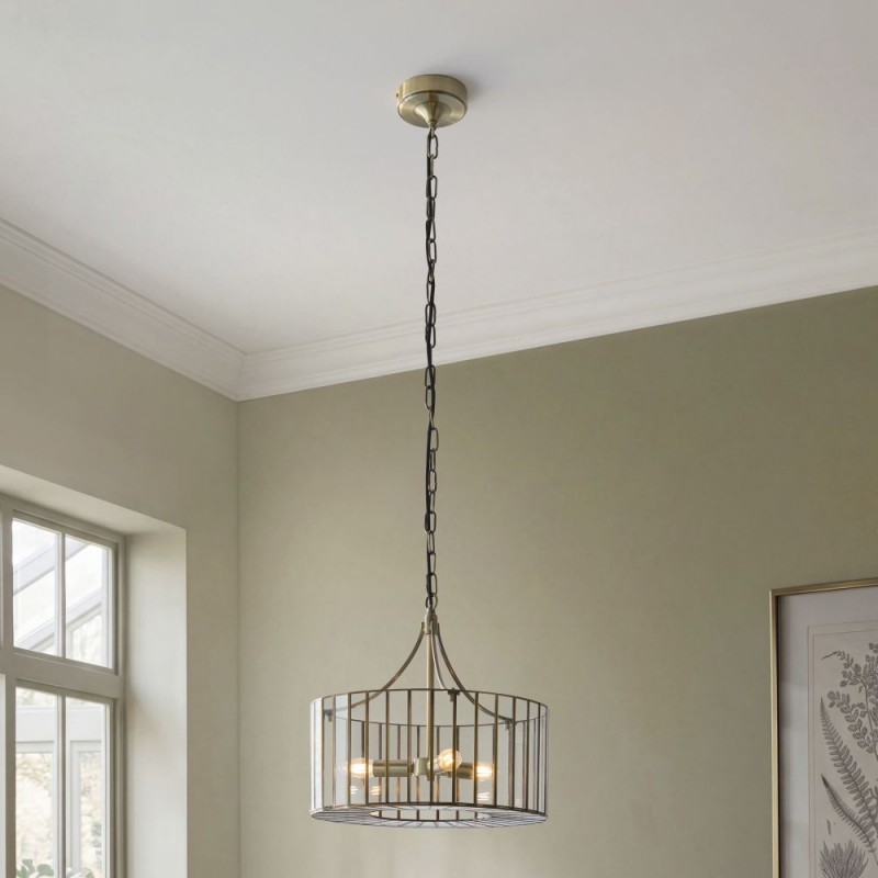 Endon-122554 - Antalya - Antique Brass 3 Light Pendant with Clear Glass