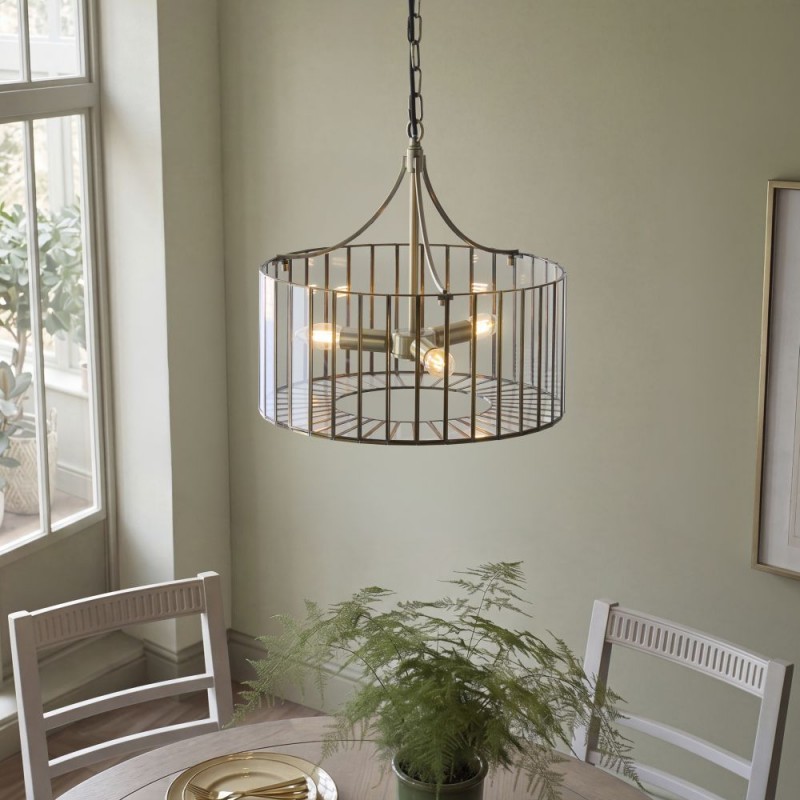 Endon-122554 - Antalya - Antique Brass 3 Light Pendant with Clear Glass
