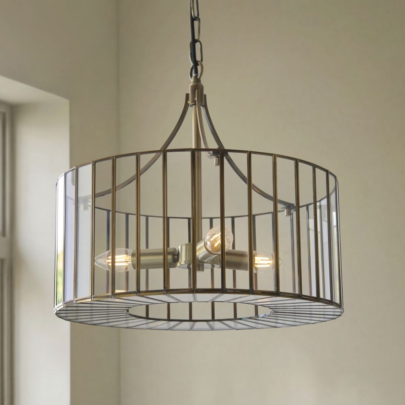 Endon-122554 - Antalya - Antique Brass 3 Light Pendant with Clear Glass
