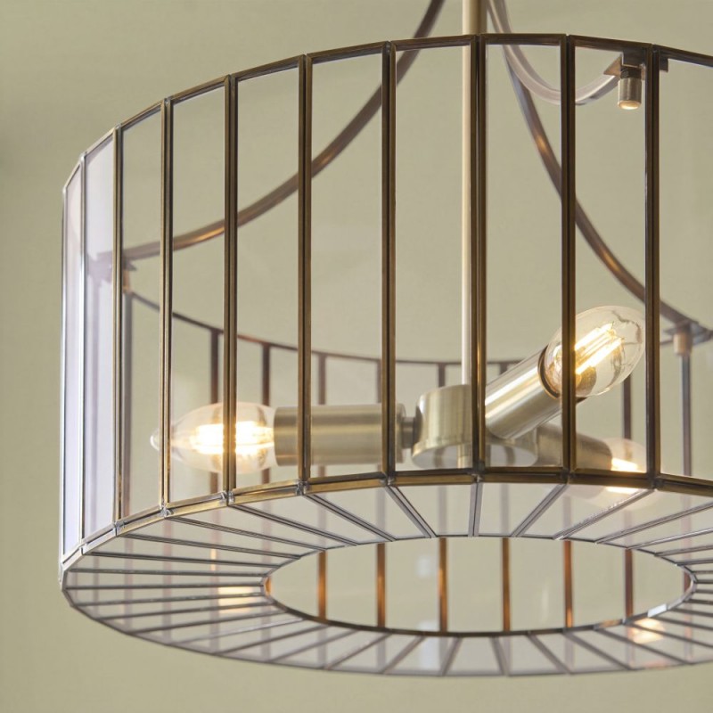 Endon-122554 - Antalya - Antique Brass 3 Light Pendant with Clear Glass
